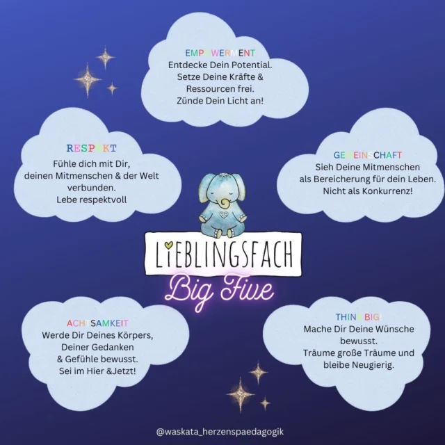 Die BIG FIVE von Lieblingsfach!

#herzsache
#herzensbildung
#gemeinschaft
#empowerment
#respekt
#achtsamkeit
#träume
#gefühle
#mitkindern
#stressprävention
#lieblingsfach
#waskata_herzenspaedagogik